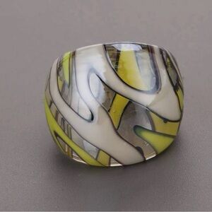 Bold Yellow and Silver Abstract Ring